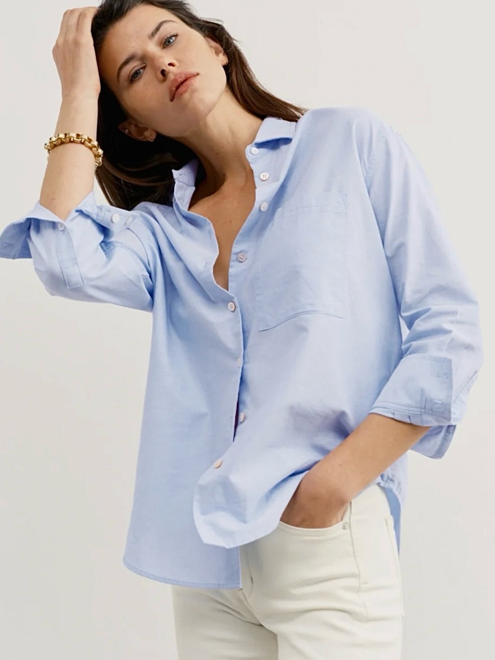 AYR Size L The Deep End Button Down Shirt Oxford Blue 100% Cotton